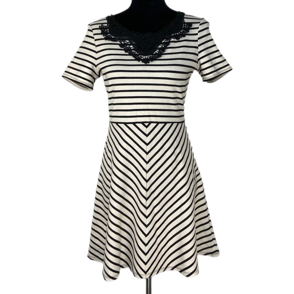 Nautical Stripe Crochet Detail Fit and Flare Dress - Women's Size S